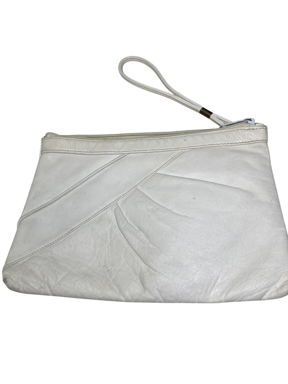 Vintage Toni White Genuine Leather Wristlet Clutch Zipper Pouch Evening Bag